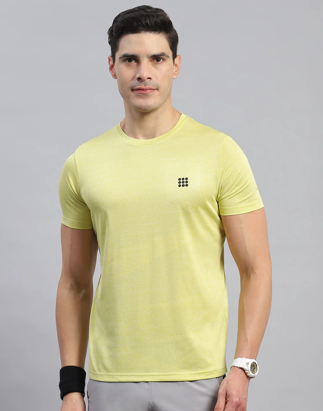 Rock.it Men Yellow Self Design Round Neck Half Sleeve T-Shirt