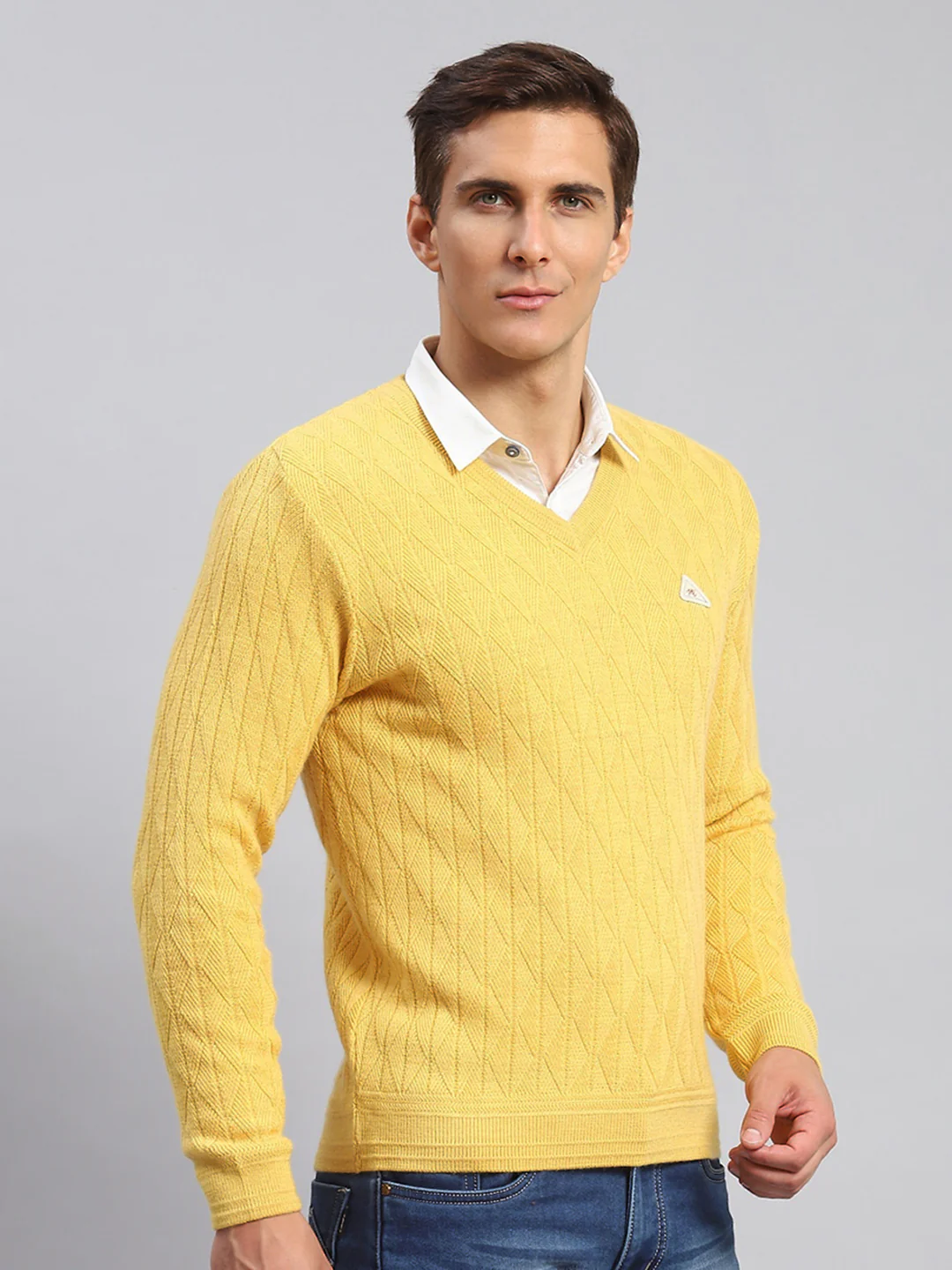 Men Yellow Self Design Wool blend Pullover - Image 4