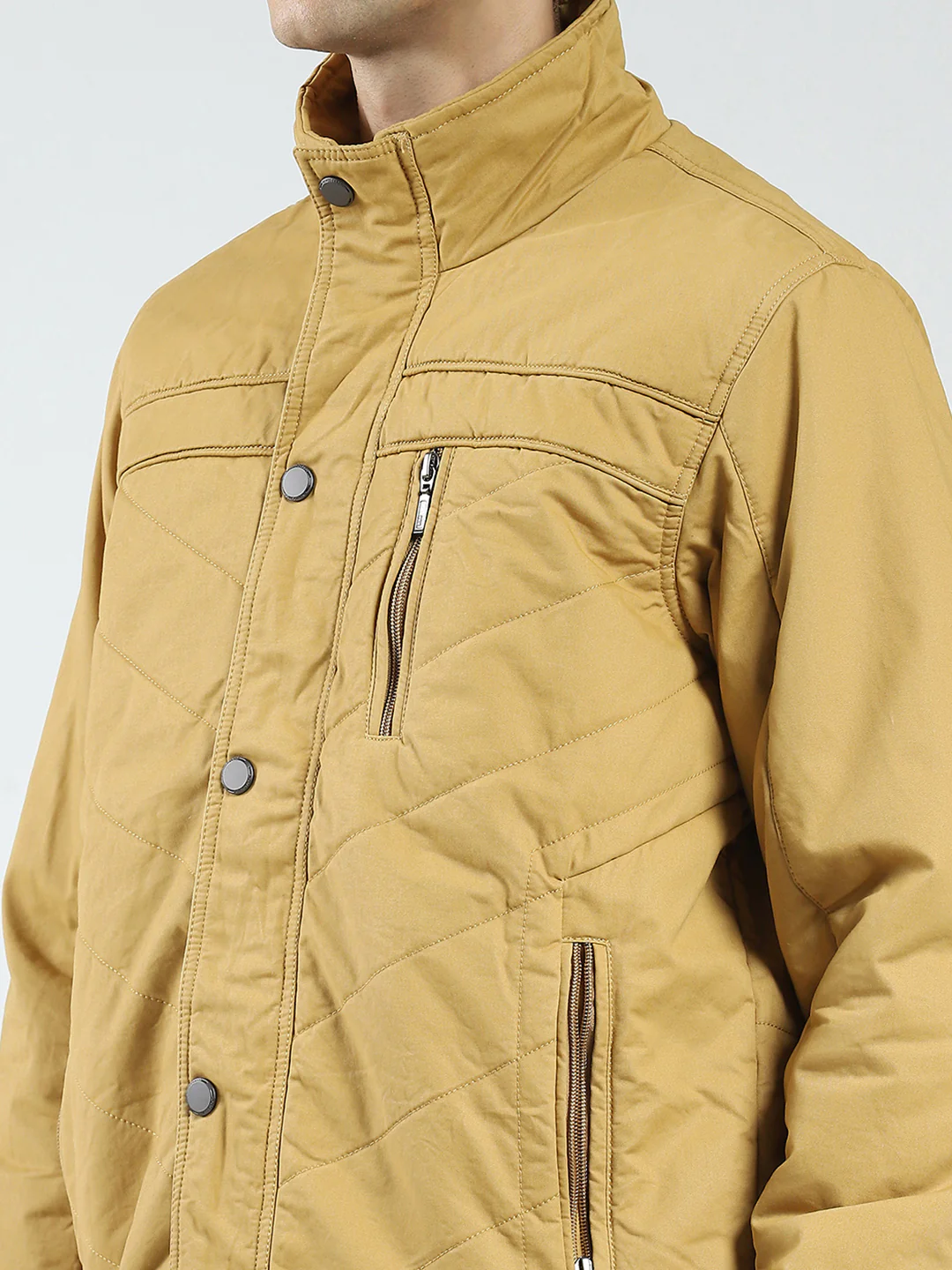 Men Yellow Solid Collar Full Sleeve Jacket - Image 6