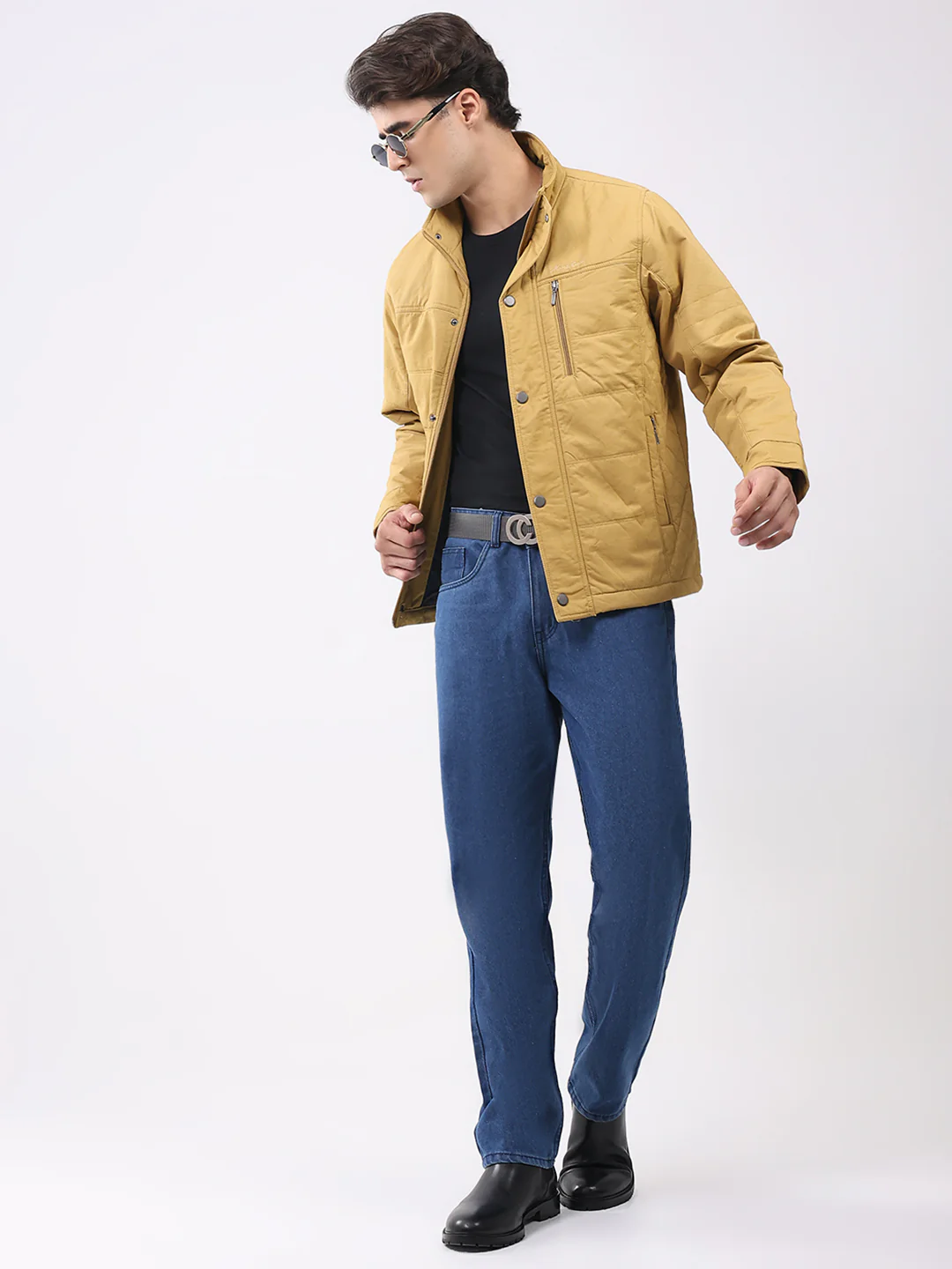 Men Yellow Solid Collar Full Sleeve Jacket - Image 2