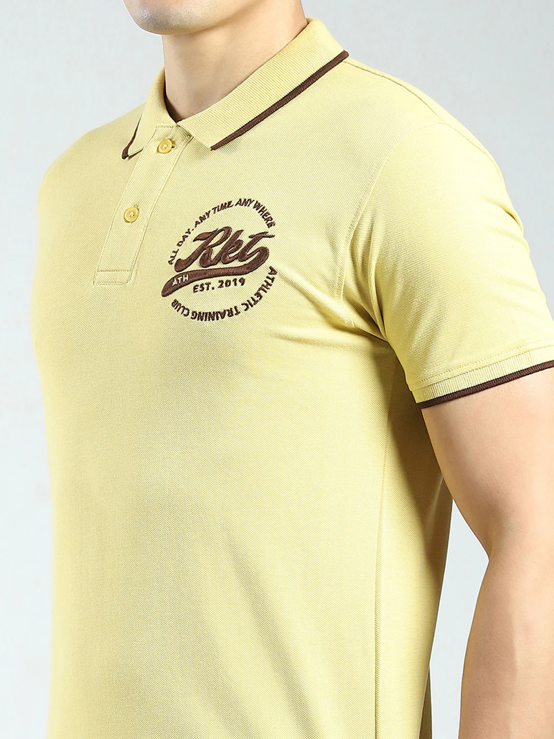 Rock.it Men Yellow Solid Collar Half Sleeve T-Shirt - Image 6