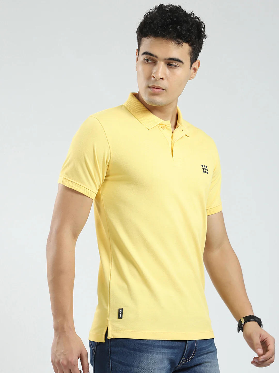 Rock.it Men Yellow Solid Collar Half Sleeve T-Shirt - Image 4