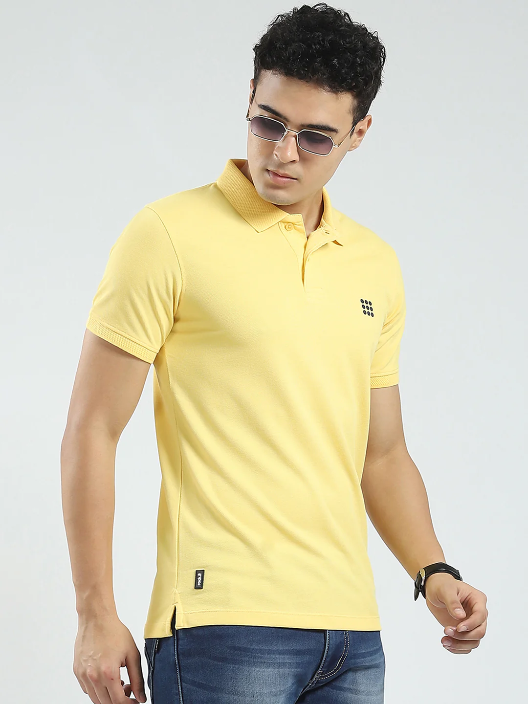 Rock.it Men Yellow Solid Collar Half Sleeve T-Shirt - Image 6