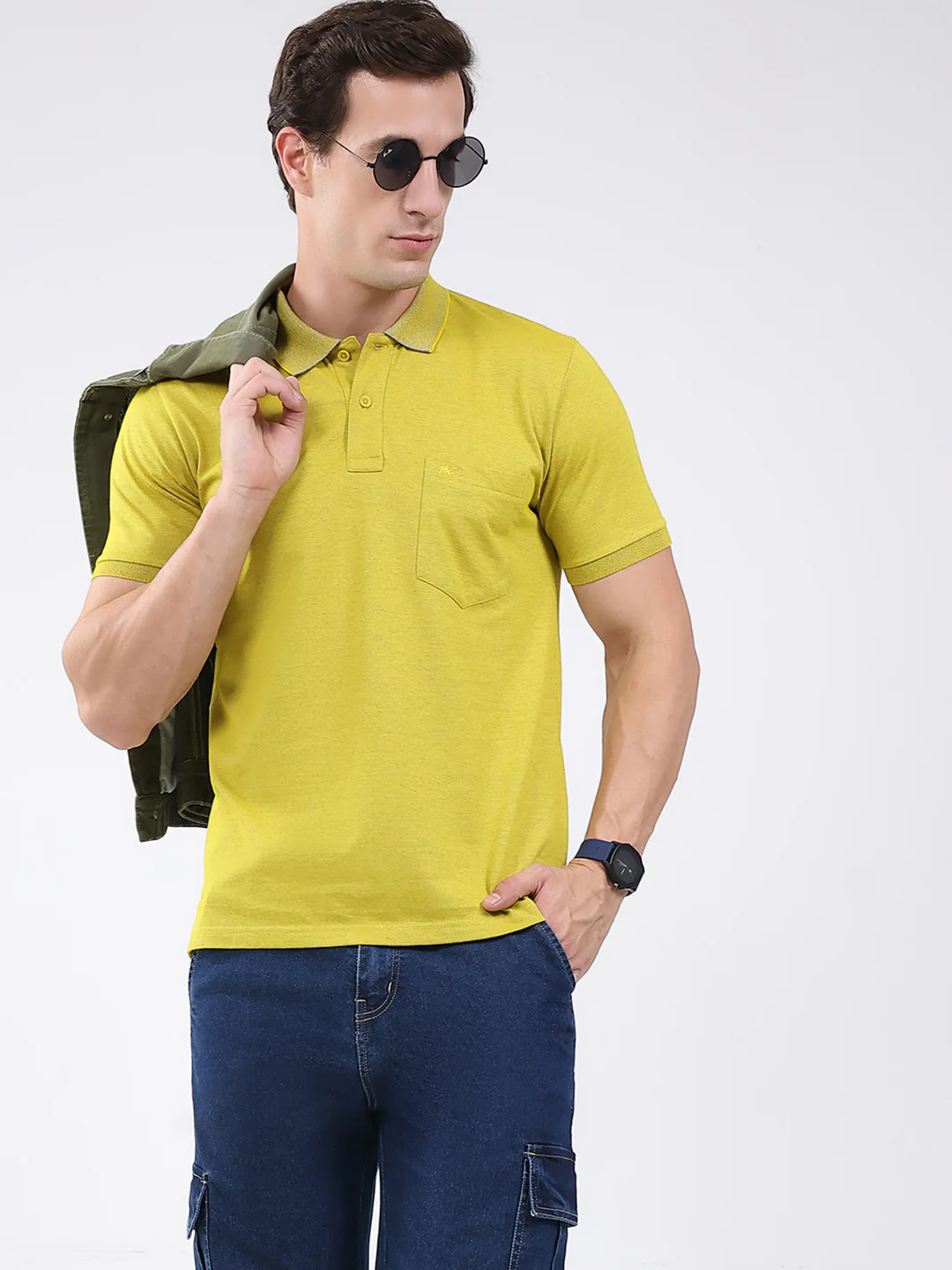 Men Yellow Solid Collar Half Sleeve T-Shirt - Image 6