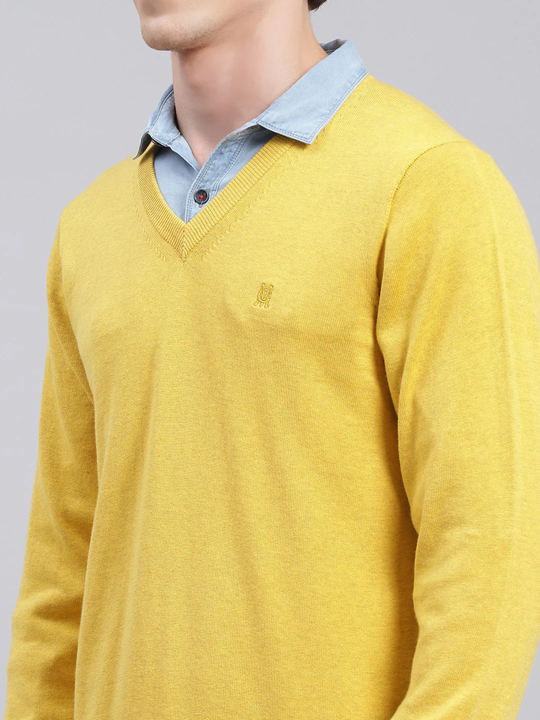 Men Yellow Solid Cotton Pullover - Image 6