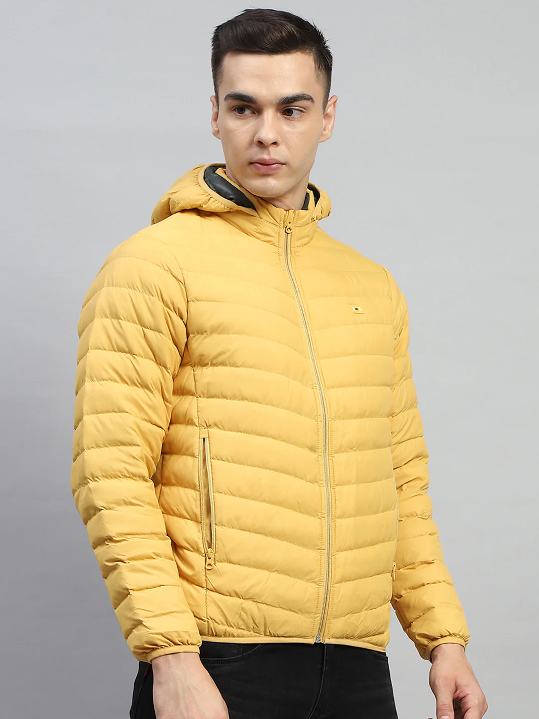 Men Yellow Solid Hooded Full Sleeve Jacket - Image 4