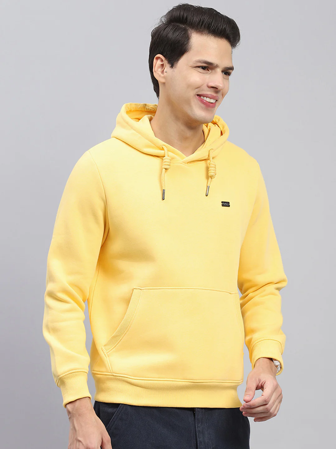 Men Yellow Solid Hooded Full Sleeve Sweatshirt - Image 4