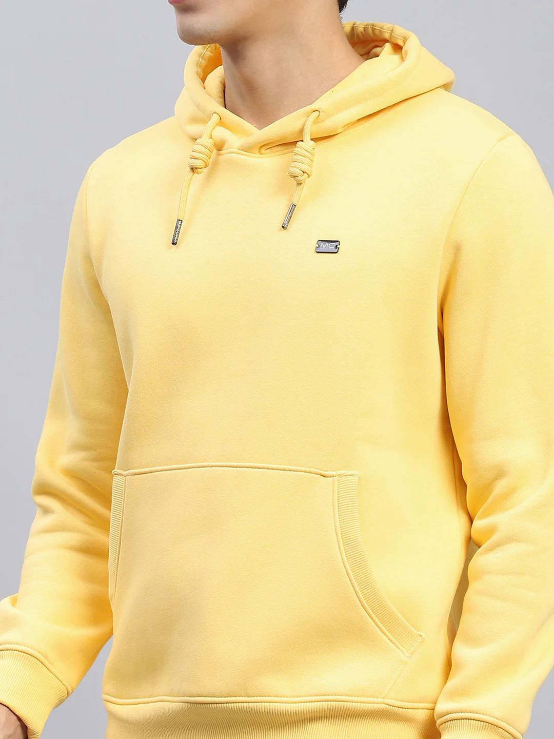 Men Yellow Solid Hooded Full Sleeve Sweatshirt - Image 6