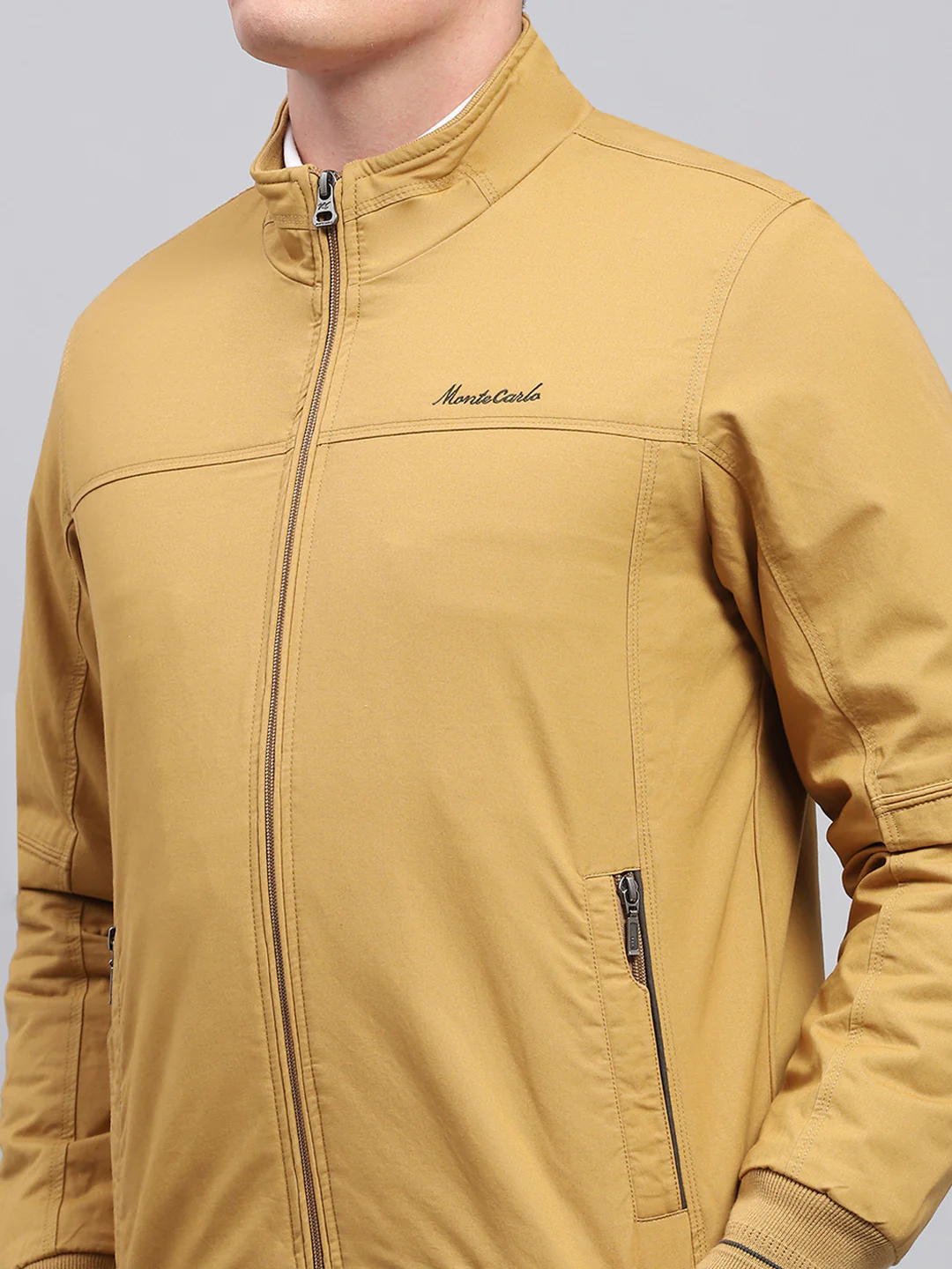 Men Yellow Solid Mock Neck Full Sleeve Jacket - Image 6