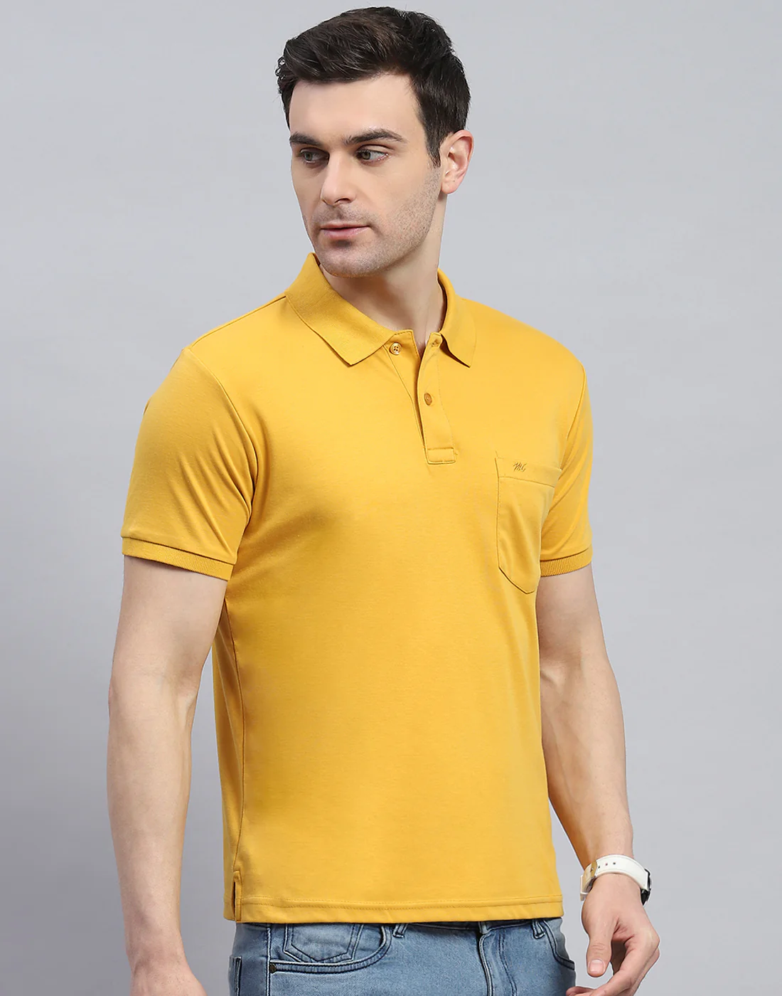 Men Yellow Solid Polo Collar Half Sleeve T-Shirt - Image 4