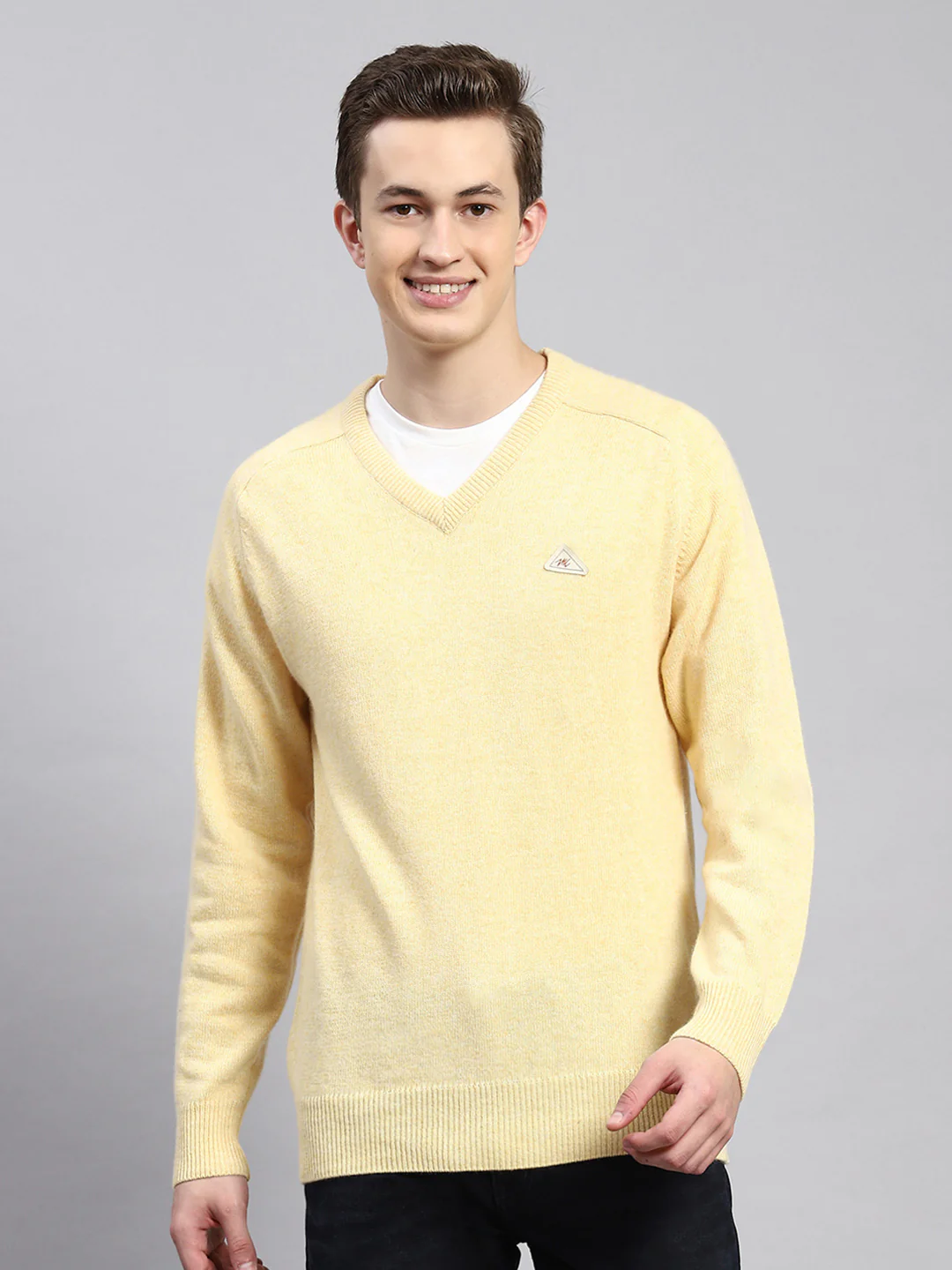 Men Yellow Solid Pullover - Image 2