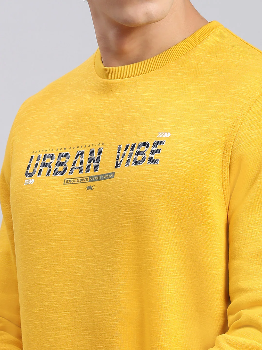 Men Yellow Solid Round Neck Full Sleeve Sweatshirts - Image 6