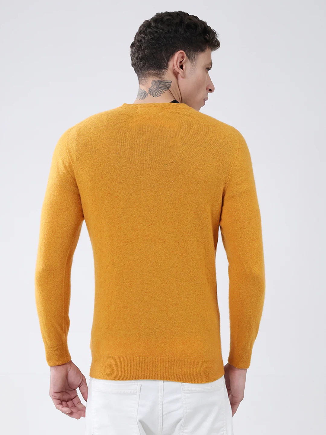 Men Yellow Solid V Neck Full Sleeve Pullover - Image 5