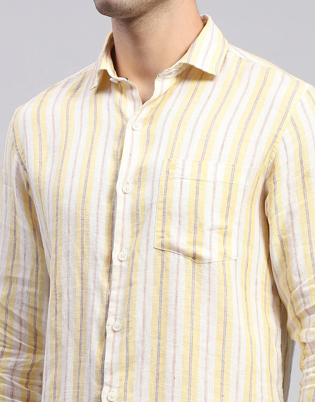 Men Yellow Stripe Collar Full Sleeve Linen Shirt - Image 6