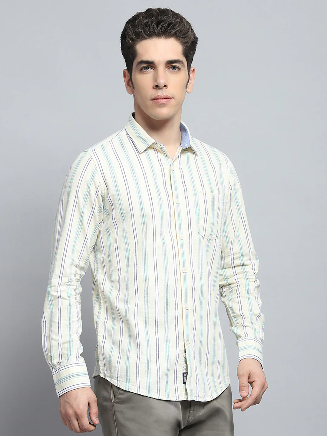 Men Yellow Stripe Collar Full Sleeve Shirt - Image 4