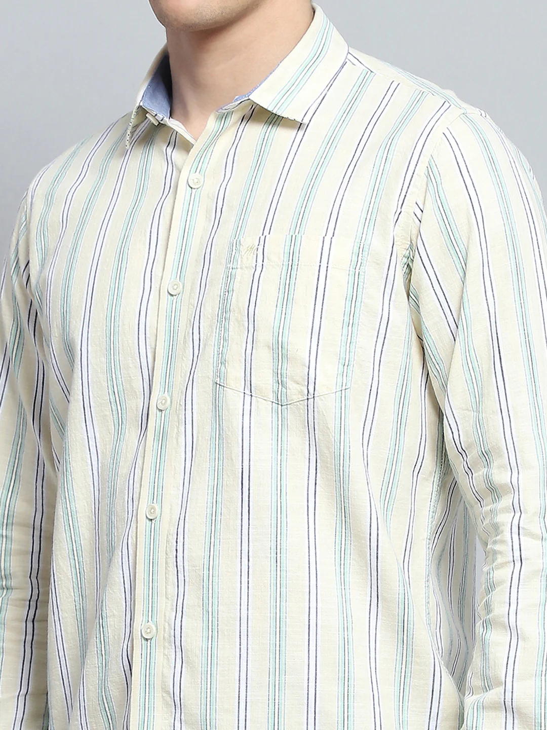 Men Yellow Stripe Collar Full Sleeve Shirt - Image 7