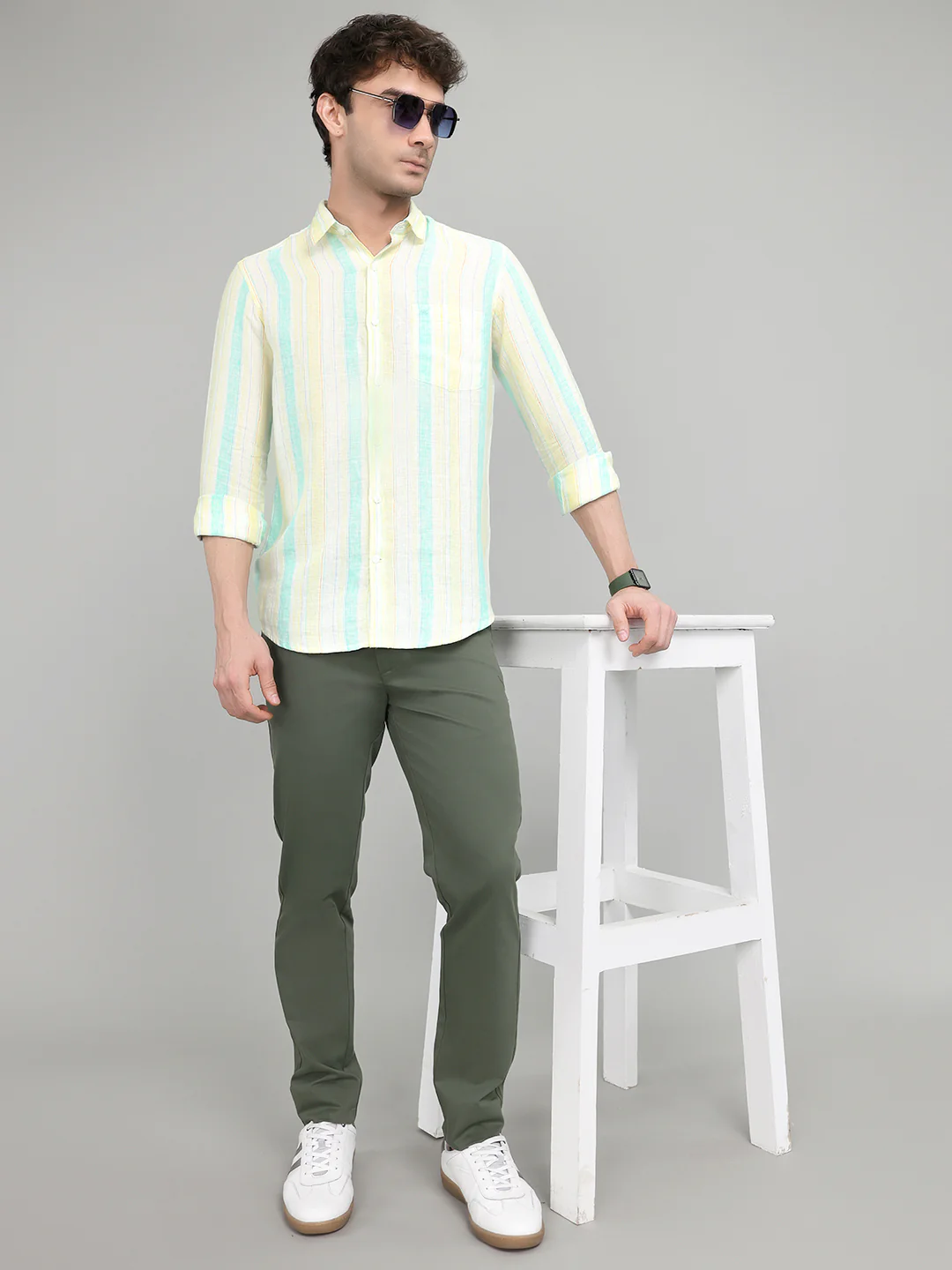 Men Yellow Stripe Collar Full Sleeve Shirt - Image 6