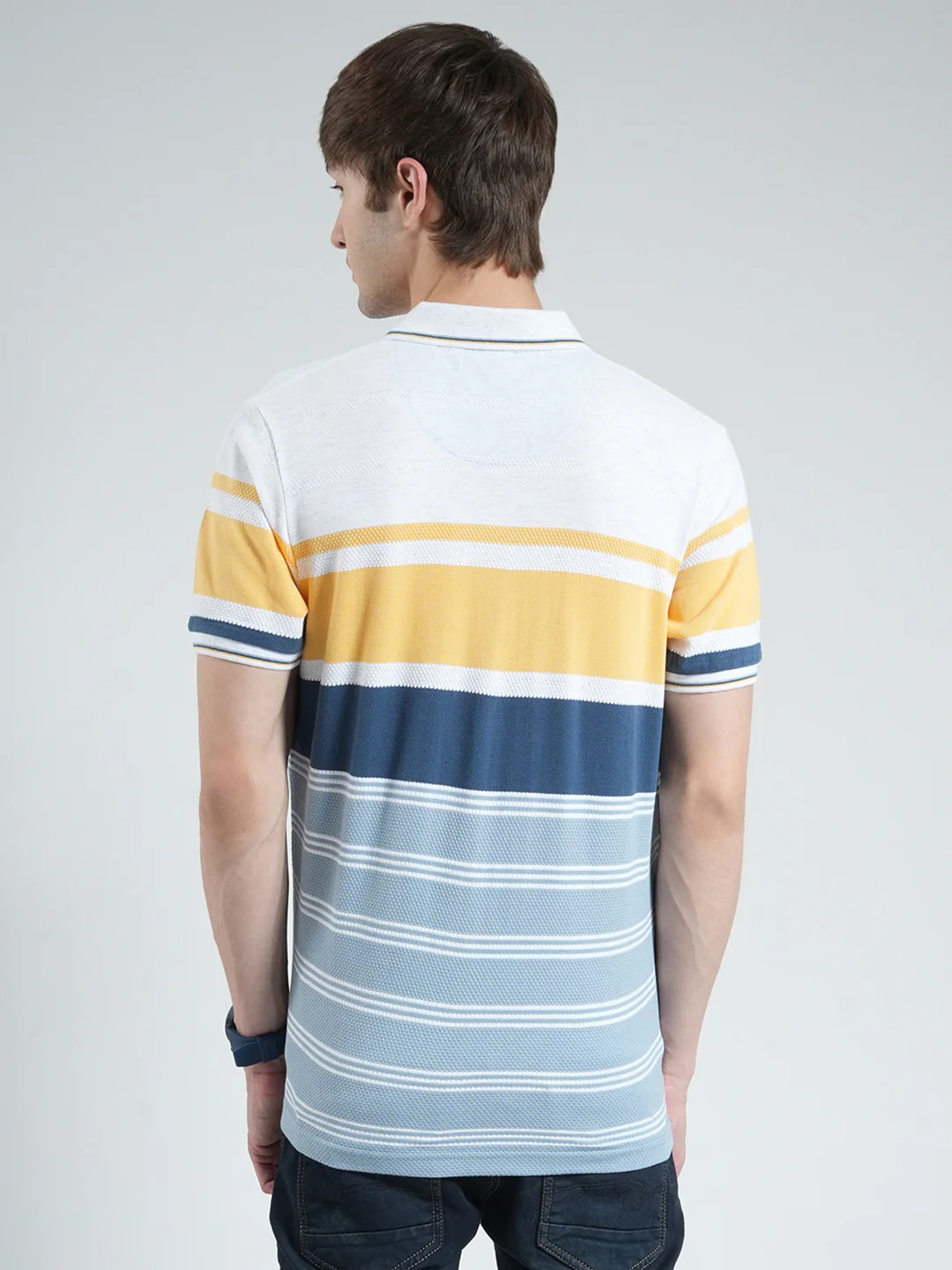 Men Yellow Stripe Collar Half Sleeve T-Shirt - Image 5