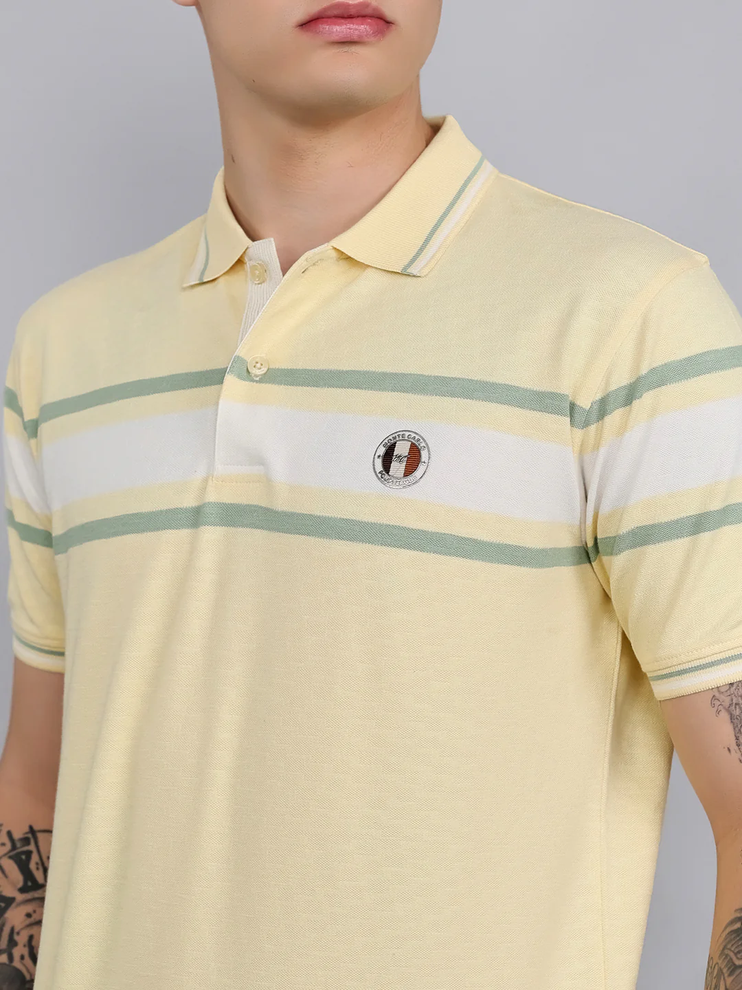 Men Yellow Stripe Collar Half Sleeve T-Shirt - Image 5