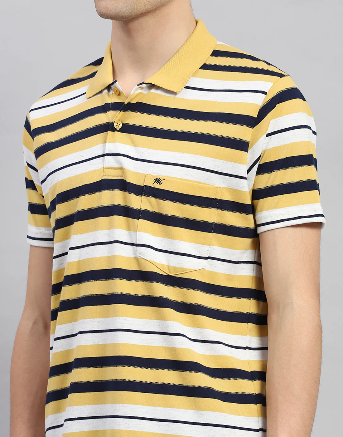 Men Yellow Stripe Polo Collar Half Sleeve T-Shirt - Image 6