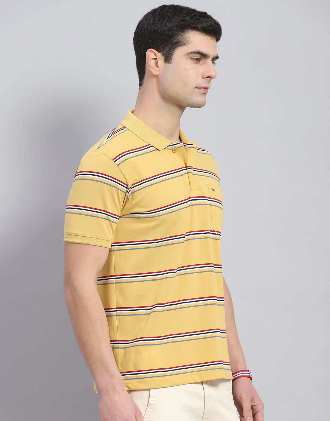 Men Yellow Stripe Polo Collar Half Sleeve T-Shirt - Image 5