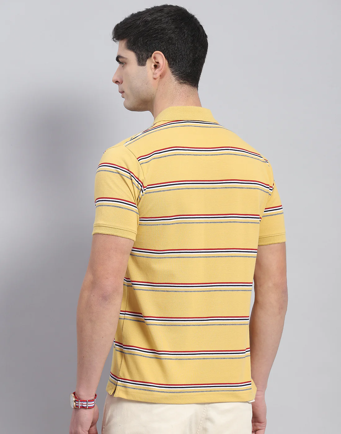 Men Yellow Stripe Polo Collar Half Sleeve T-Shirt - Image 6