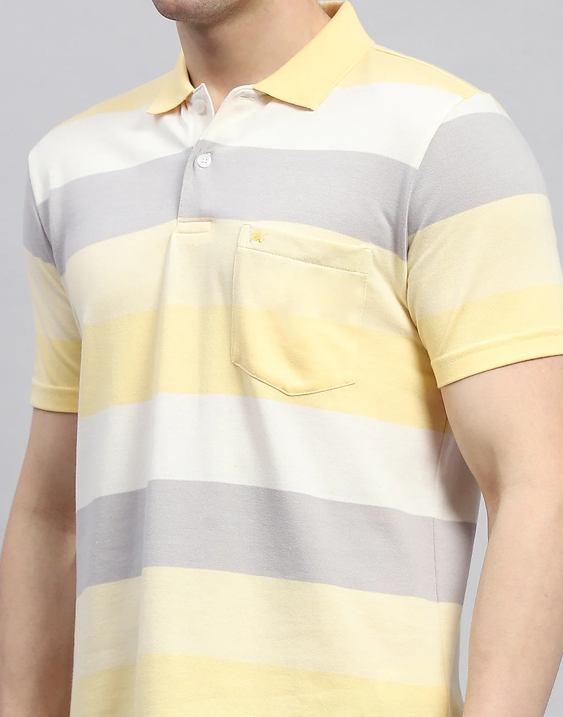 Men Yellow Stripe Polo Collar Half Sleeve T-Shirt - Image 6