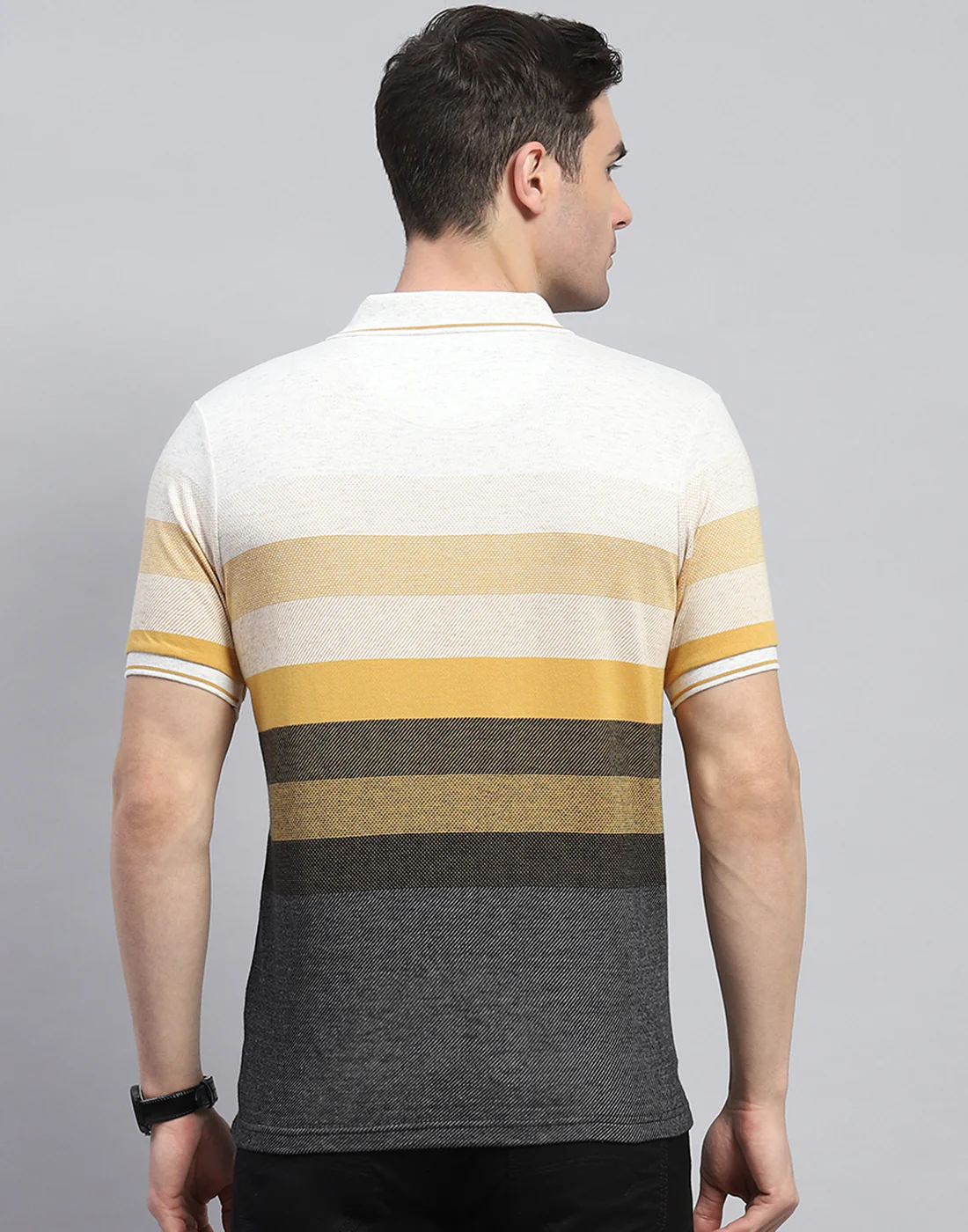 Men Yellow Stripe Polo Collar Half Sleeve T-Shirt - Image 6