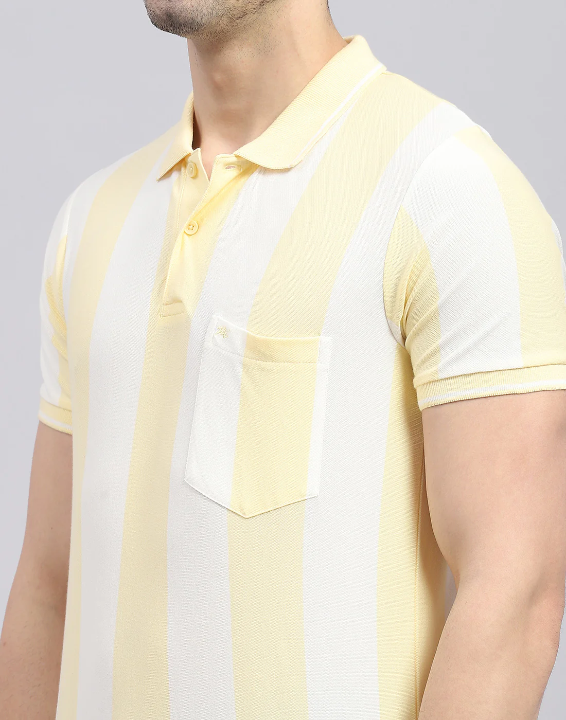 Men Yellow Stripe Polo Collar Half Sleeve T-Shirt - Image 7