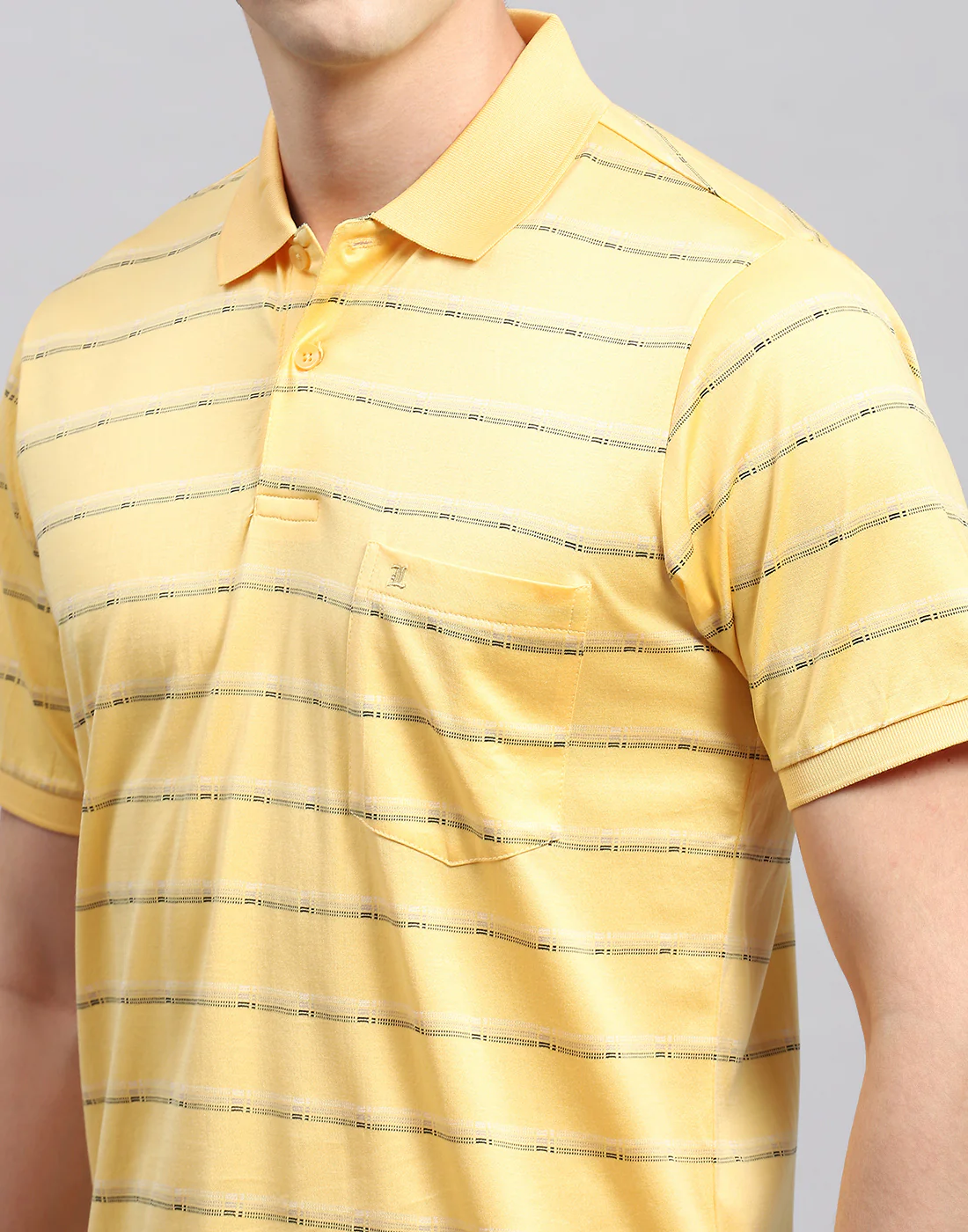 Men Yellow Stripe Polo Collar Half Sleeve T-Shirt - Image 6