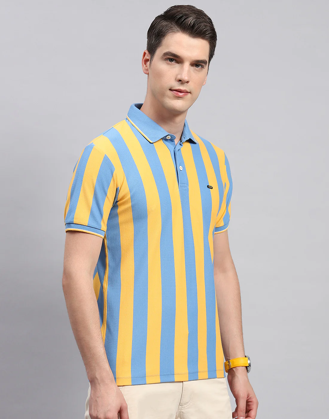 Men Yellow Stripe Polo Collar Half Sleeve T-Shirt - Image 4
