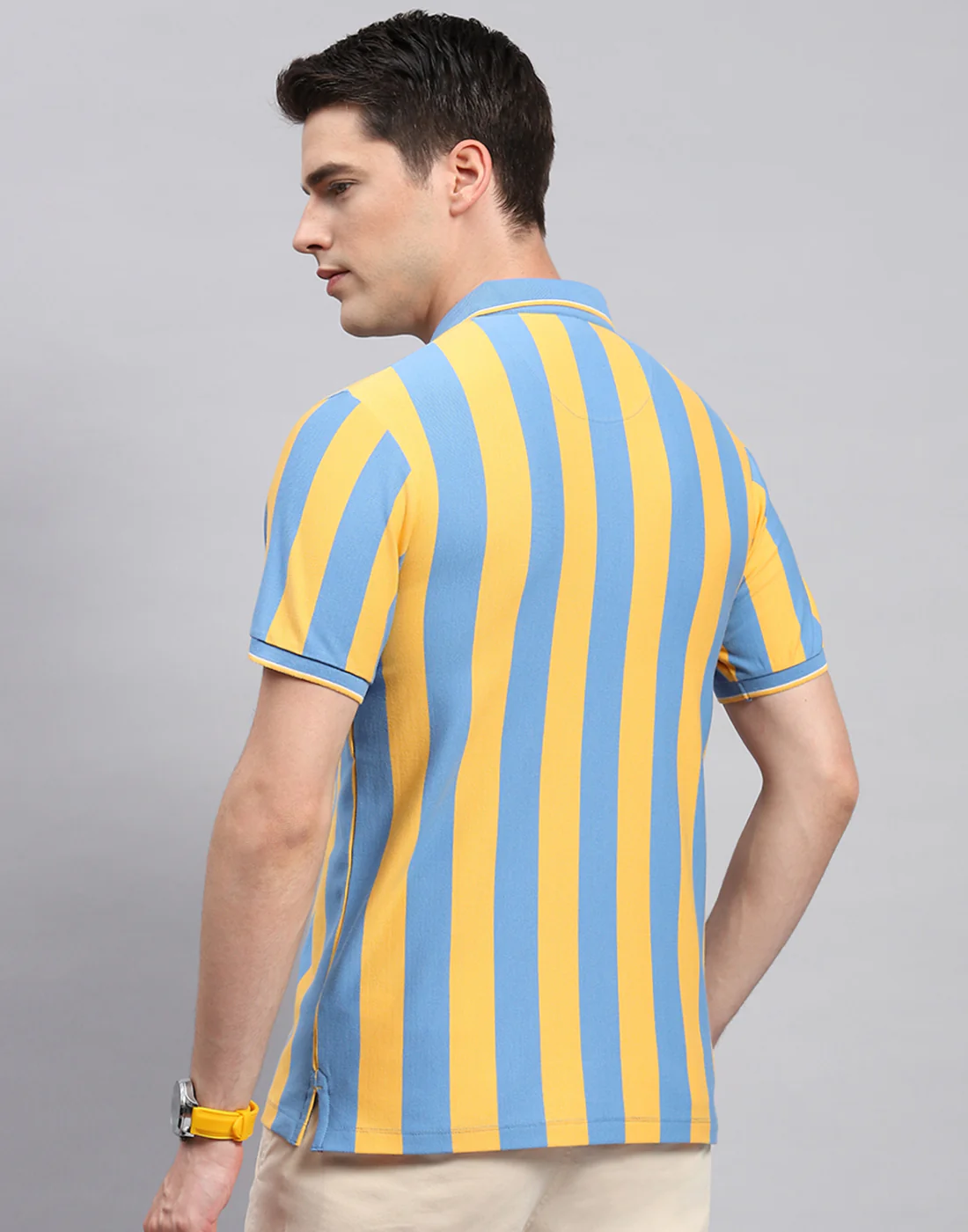 Men Yellow Stripe Polo Collar Half Sleeve T-Shirt - Image 5
