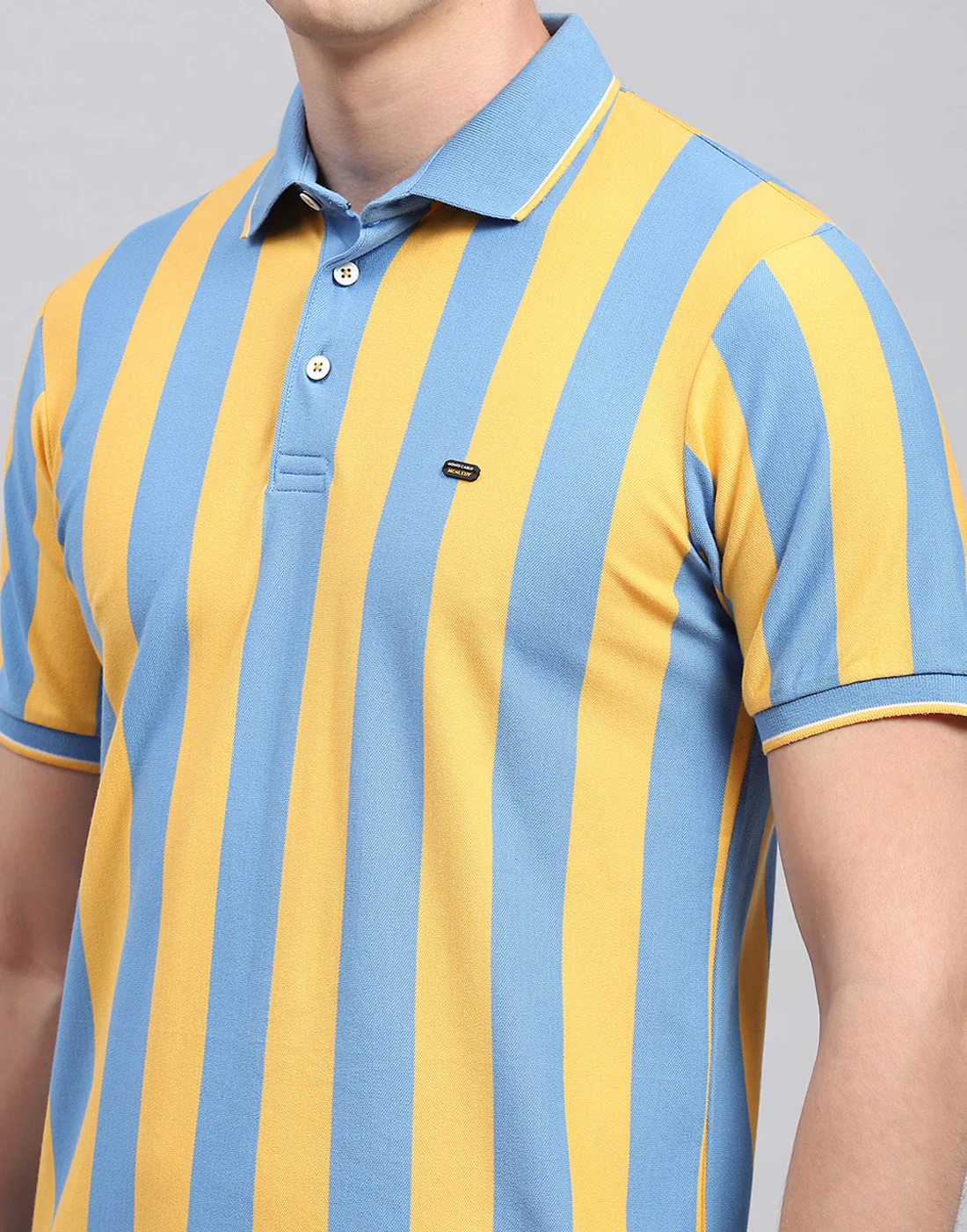 Men Yellow Stripe Polo Collar Half Sleeve T-Shirt - Image 6