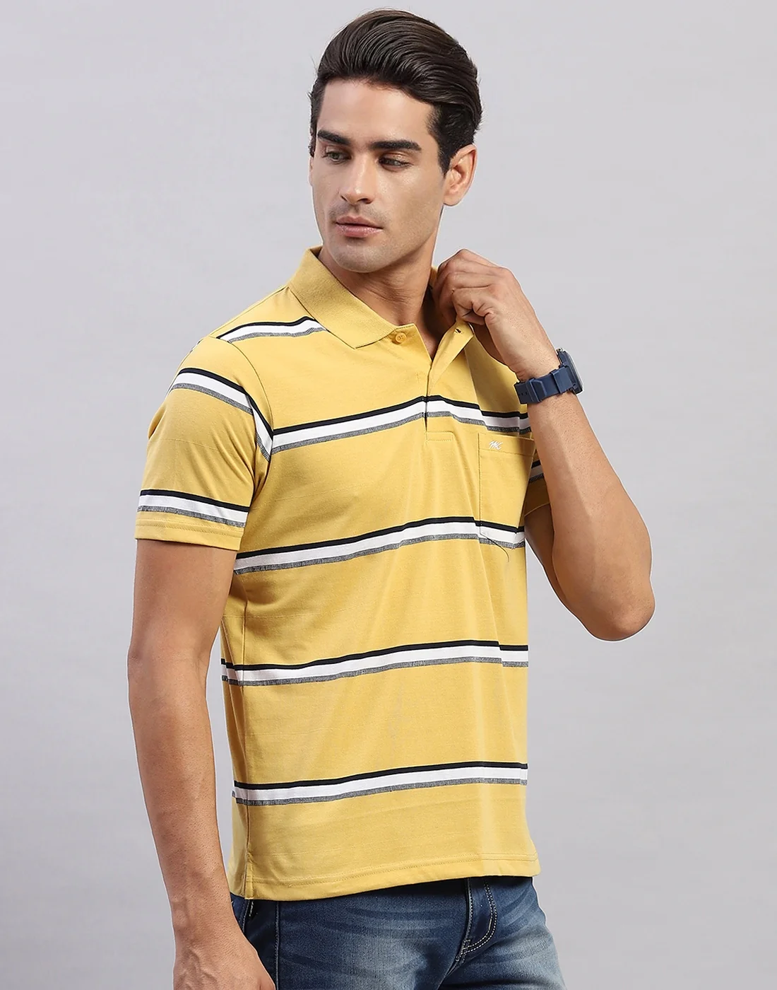 Men Yellow Stripe Polo Collar Half Sleeve T-Shirt - Image 4