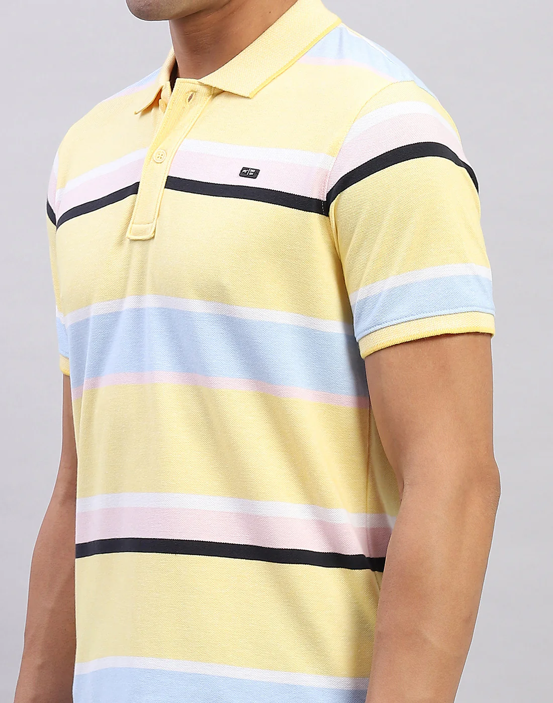 Men Yellow Stripe Polo Collar Half Sleeve T-Shirt - Image 6