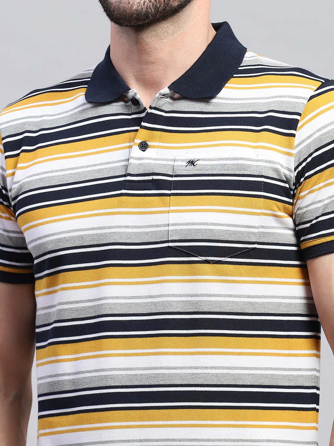 Men Yellow & White Stripe Collar Half Sleeve T-Shirt - Image 6