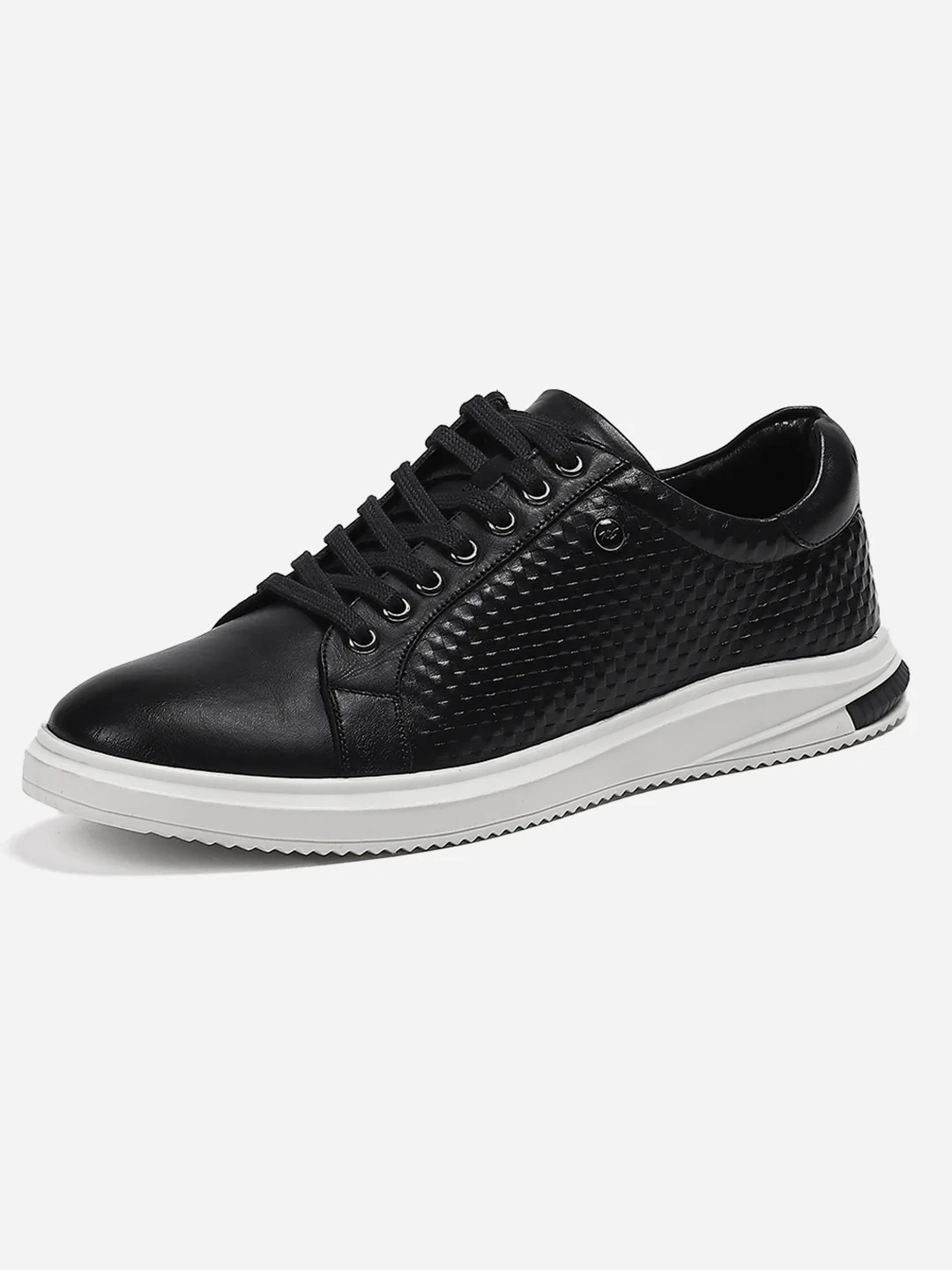 Mens Navy Blue Solid Lace Up Genuine Leather Casual Sneaker - Image 3