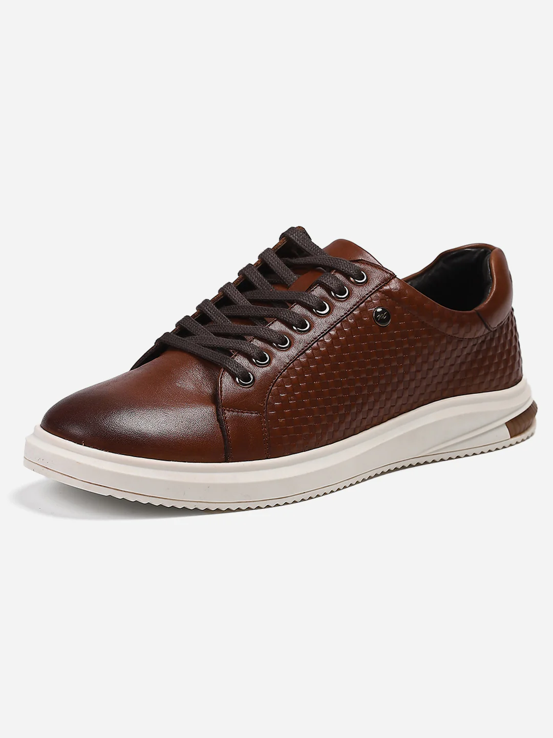 Mens Tan Solid Lace Up Genuine Leather Casual Sneaker - Image 3