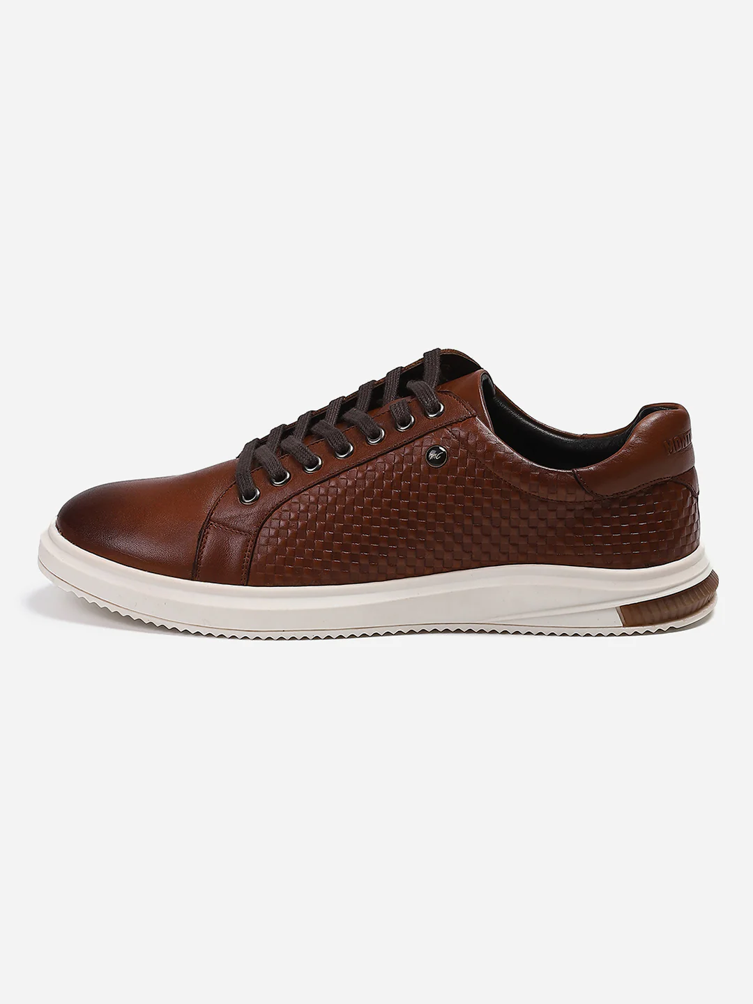 Mens Tan Solid Lace Up Genuine Leather Casual Sneaker - Image 4