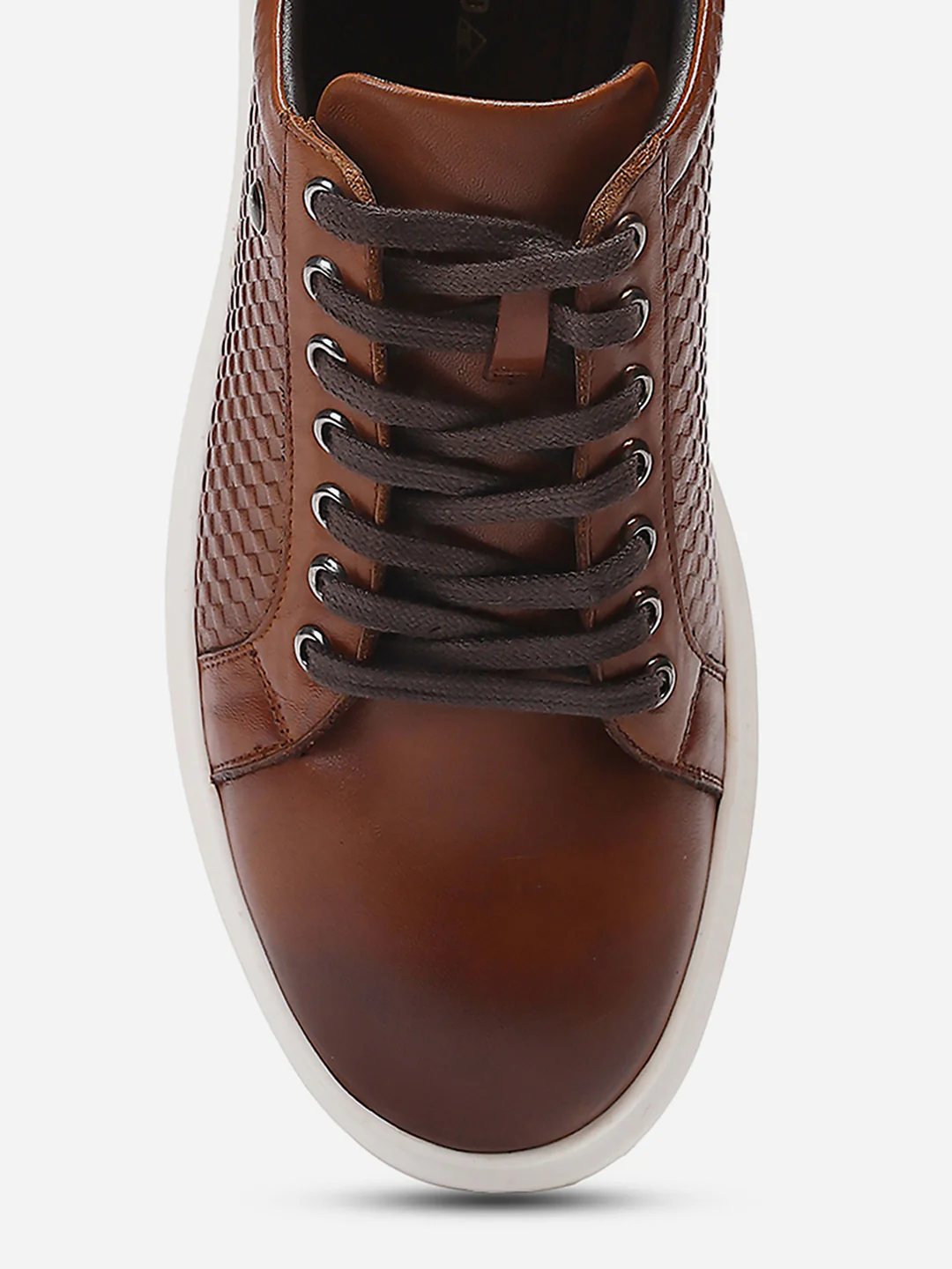 Mens Tan Solid Lace Up Genuine Leather Casual Sneaker - Image 7