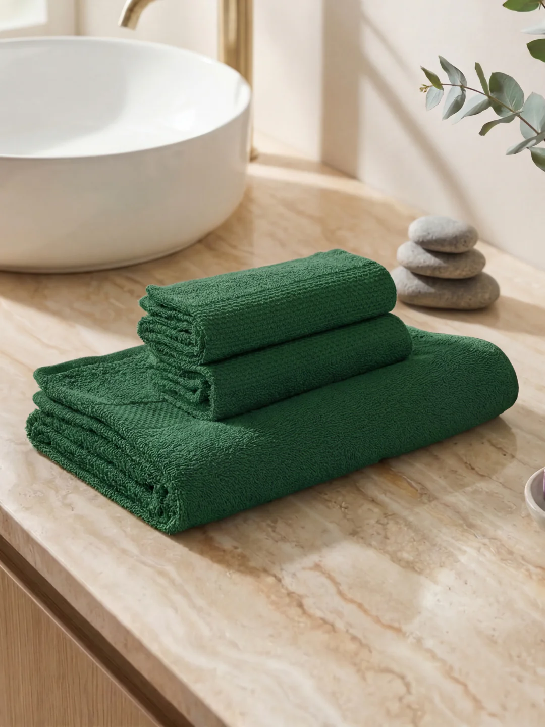 Mint Green 100% Cotton Solid 380 GSM Bath Towel Super Charm 3 Pc Set Gifting Box Pack - Image 2