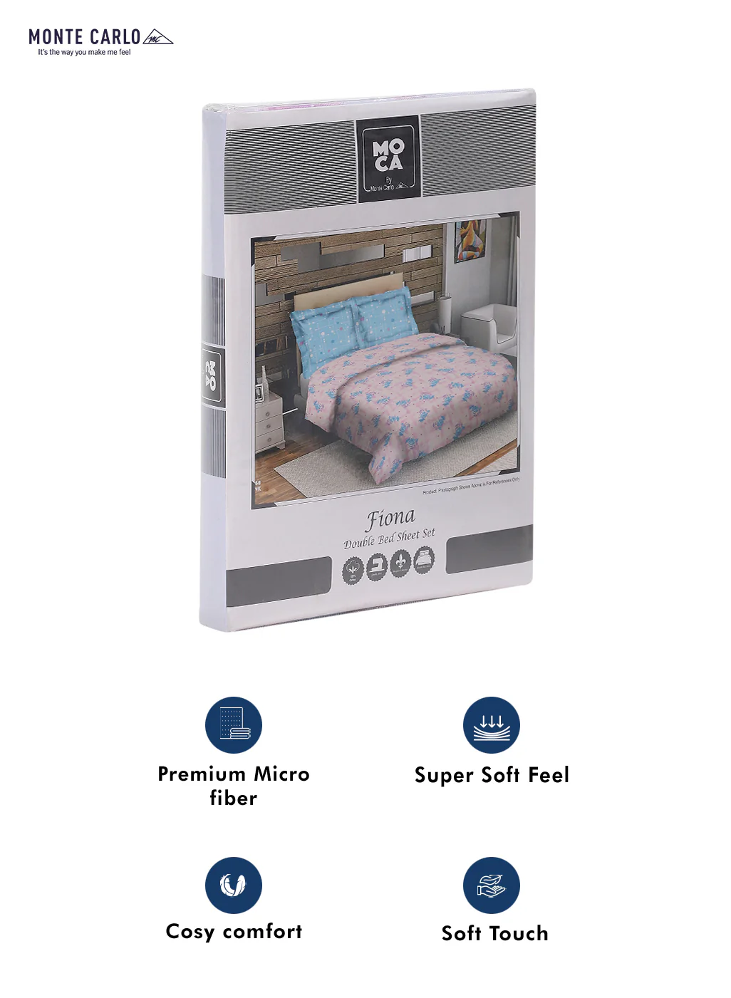 MOCA by Monte Carlo 104 TC Cotton Double Bedsheet with 2 Pillow Covers - Image 9