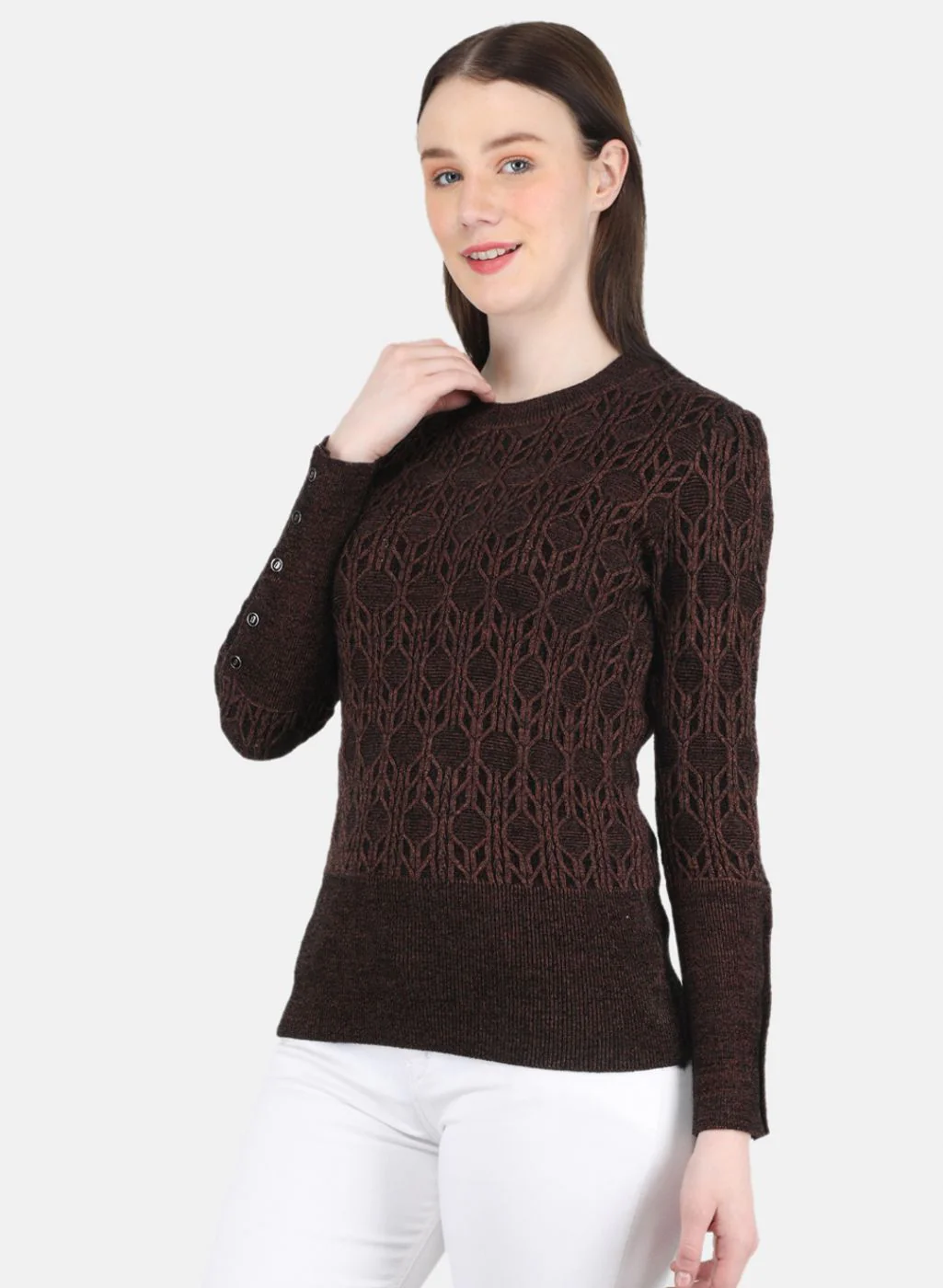 Women Brown Self Design Top - Image 2