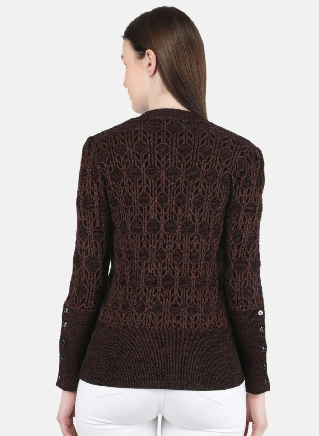 Women Brown Self Design Top - Image 3