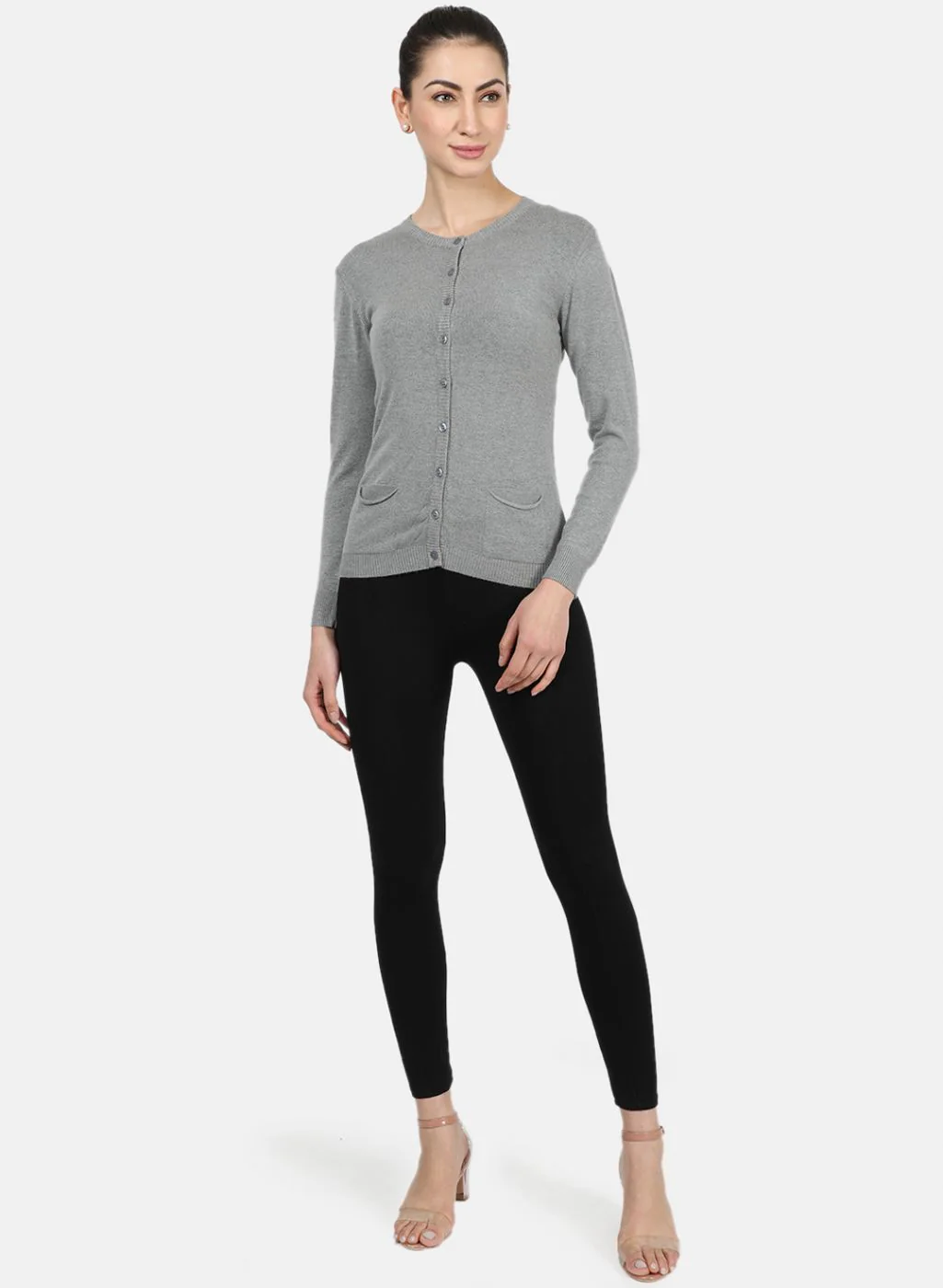 Women Grey Solid Cardigan - Image 4