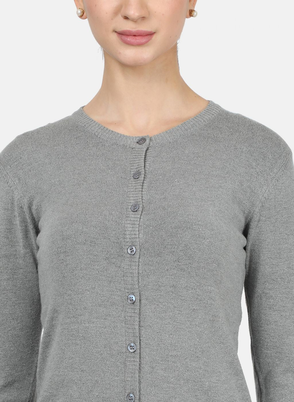 Women Grey Solid Cardigan - Image 5