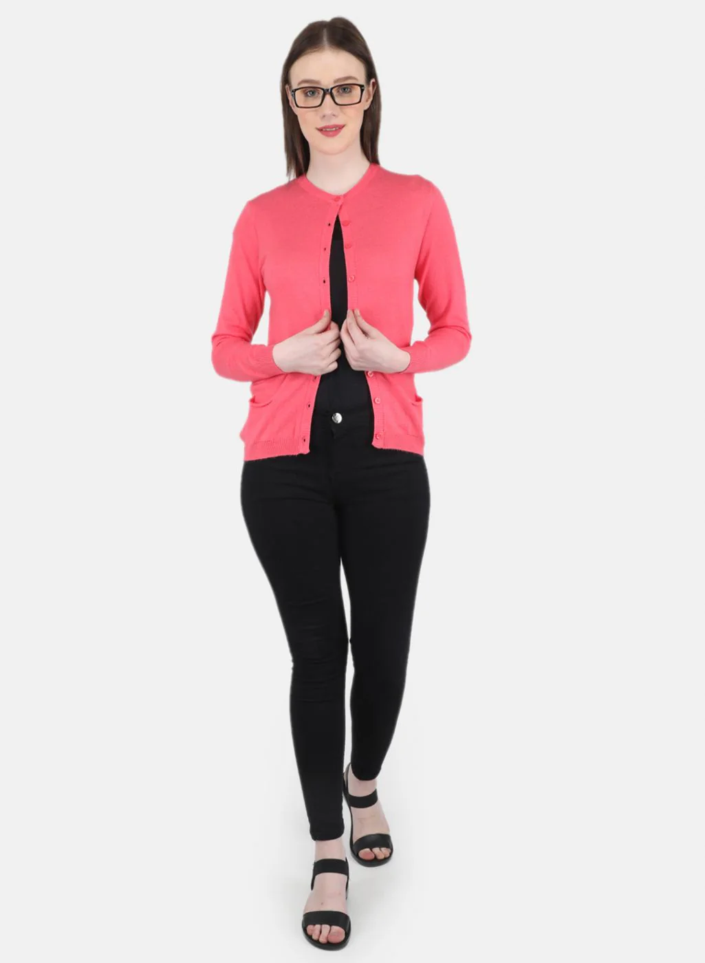 Women Pink Self Design Cardigan - Image 4