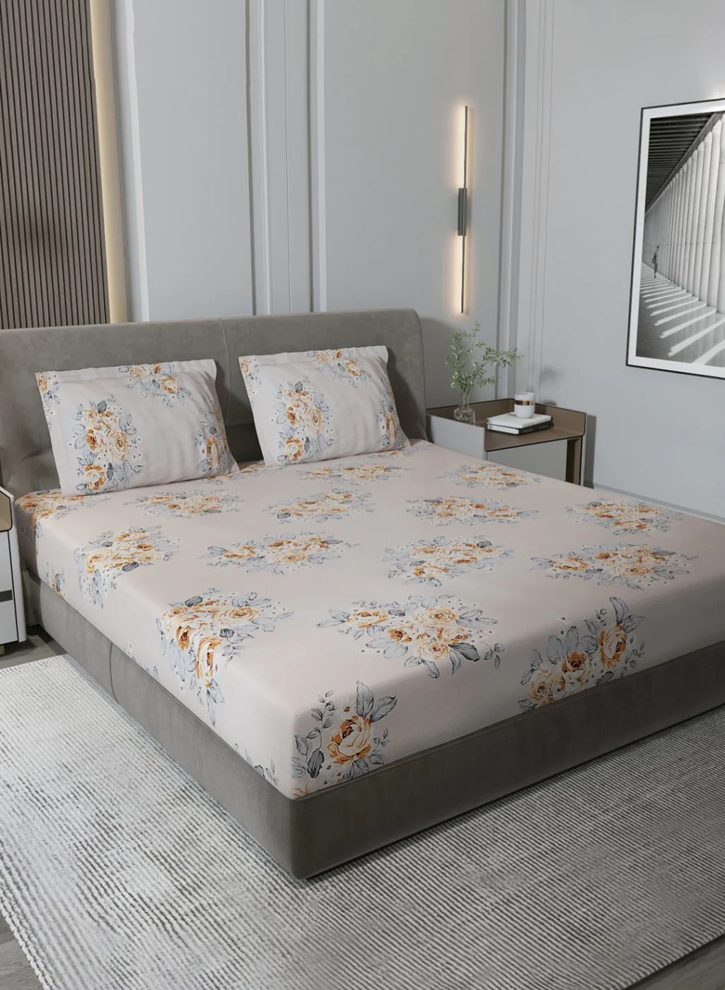 120TC Pure Cotton Queen Bedsheet with 2 Pillow Covers