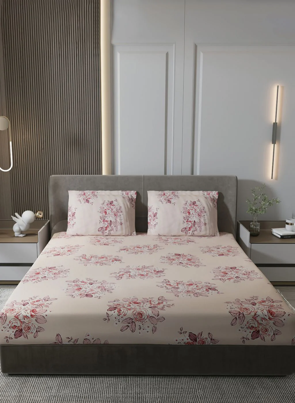 120TC Pure Cotton Queen Bedsheet with 2 Pillow Covers - Image 2
