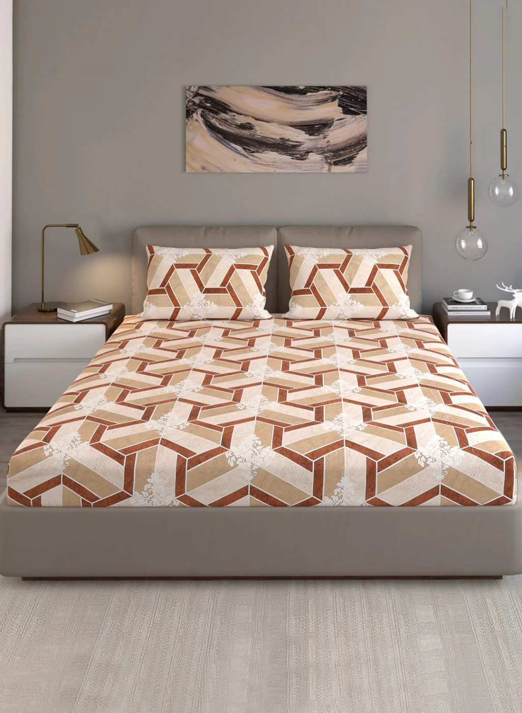 120TC Pure Cotton Queen Bedsheet with 2 Pillow Covers - Image 2